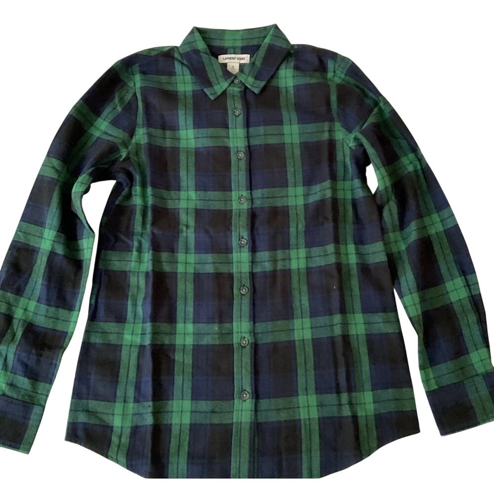 Lands End Green And Blue Plaid Long sleeve Shirt Small Men